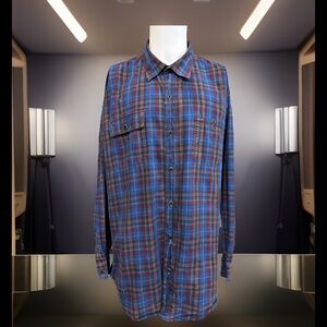 Orvis Mens XXL Shirt Blue Plaid Button Up Outdoor Work Hiking Cabin In Woods